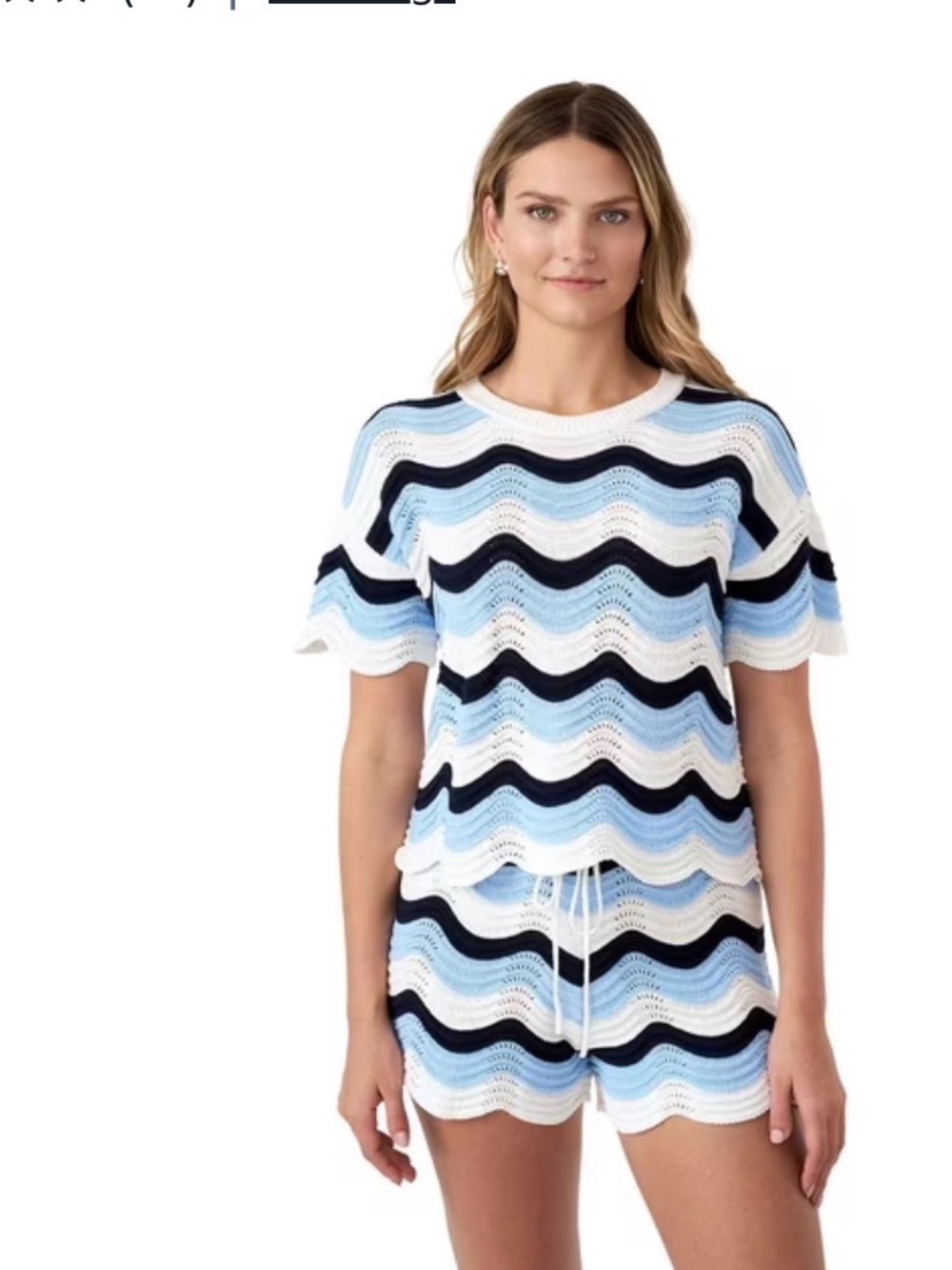 NWT! Women's Blue White Striped Edited by Hunter McGrady Crochet Top Small